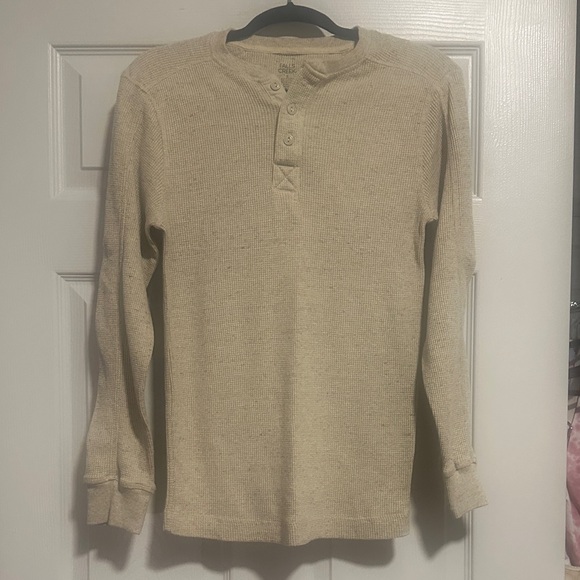 Falls Creek Men's Long Sleeve Beige Henley - Picture 1 of 3